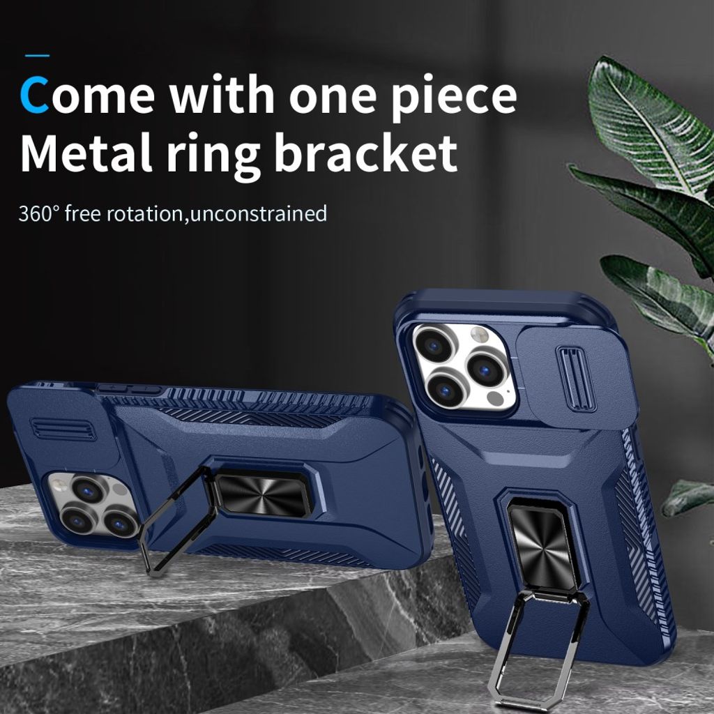 iPhone 14 Pro Max Kuori Slide-kamerasuojalla ja Jalustalla - Sininen