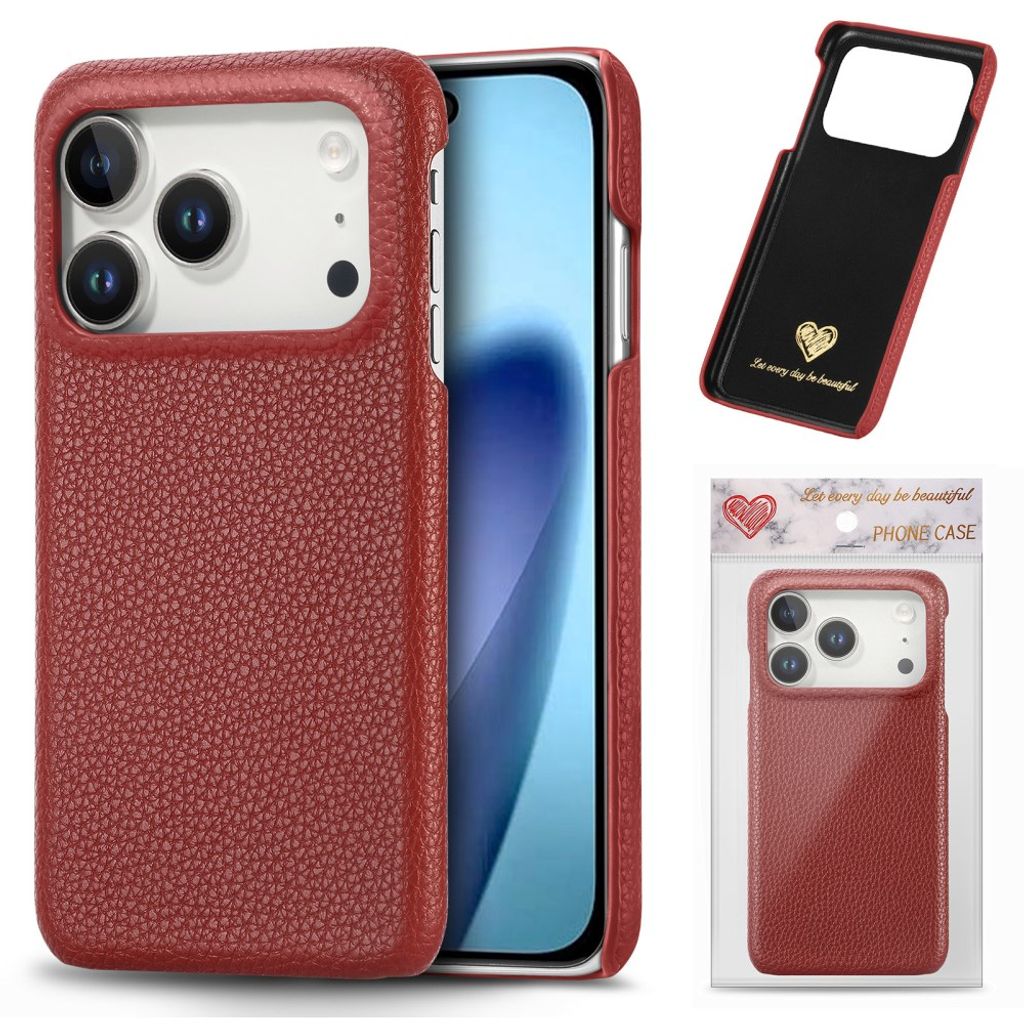 iPhone 17 Pro Max Deksel PU-lær Litchi-mønster - Rød