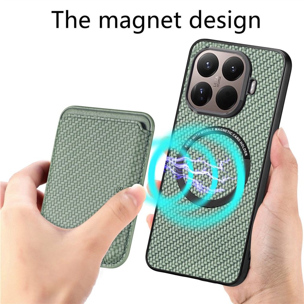 Xiaomi 17T MagSafe-kuori lompakolla ja hiilikuitukuvioinnilla - Vihreä