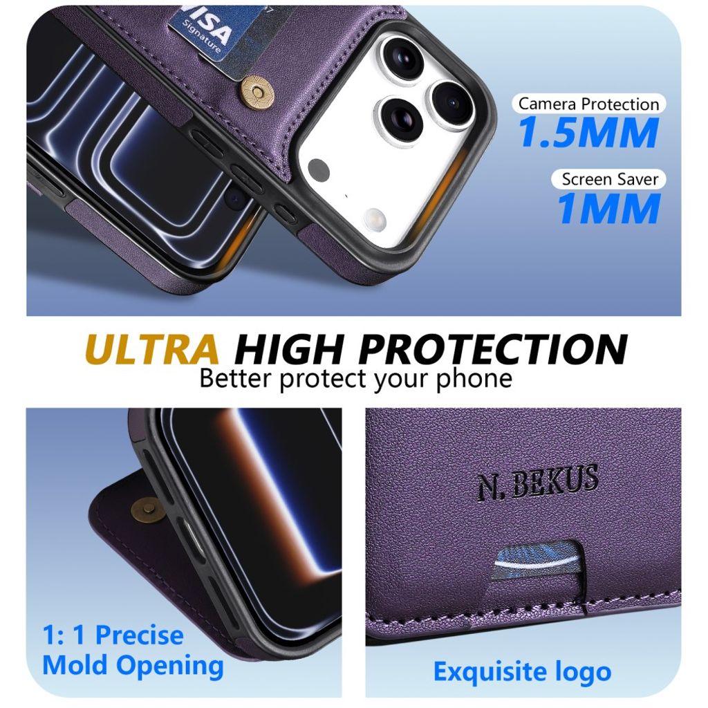 N.BEKUS iPhone 18 Pro Max/17 Pro Max Lompakkokuori RFID-suojauksella - Violetti