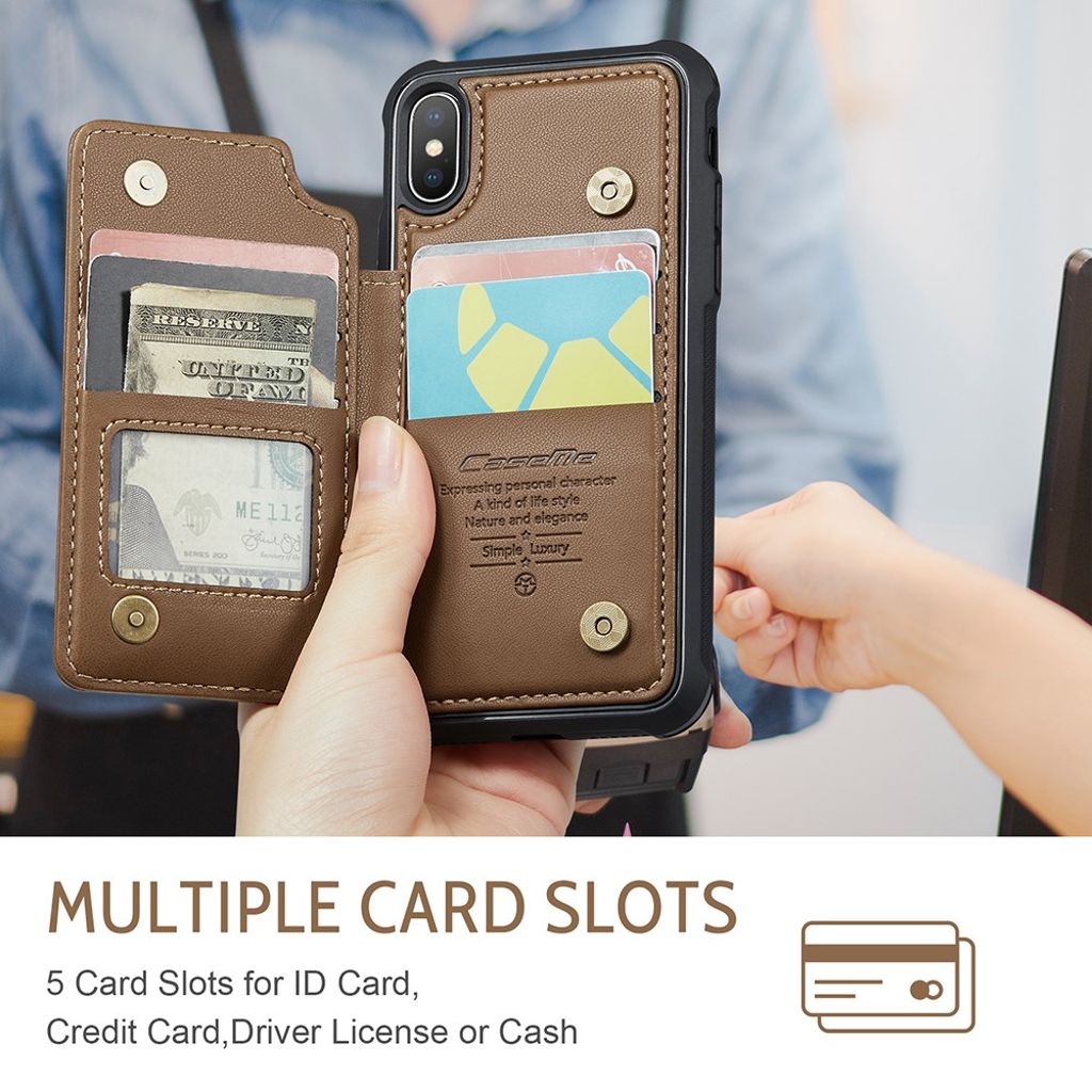 CASEME iPhone XS Max Pungcover med RFID Kortholder – Brun