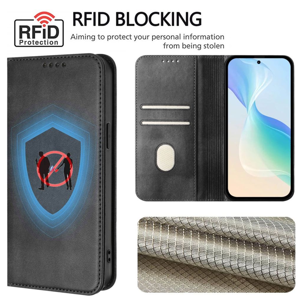 iPhone 18 Pro/17 Pro Lommeboketui PU-skinn RFID-blokkering - Svart