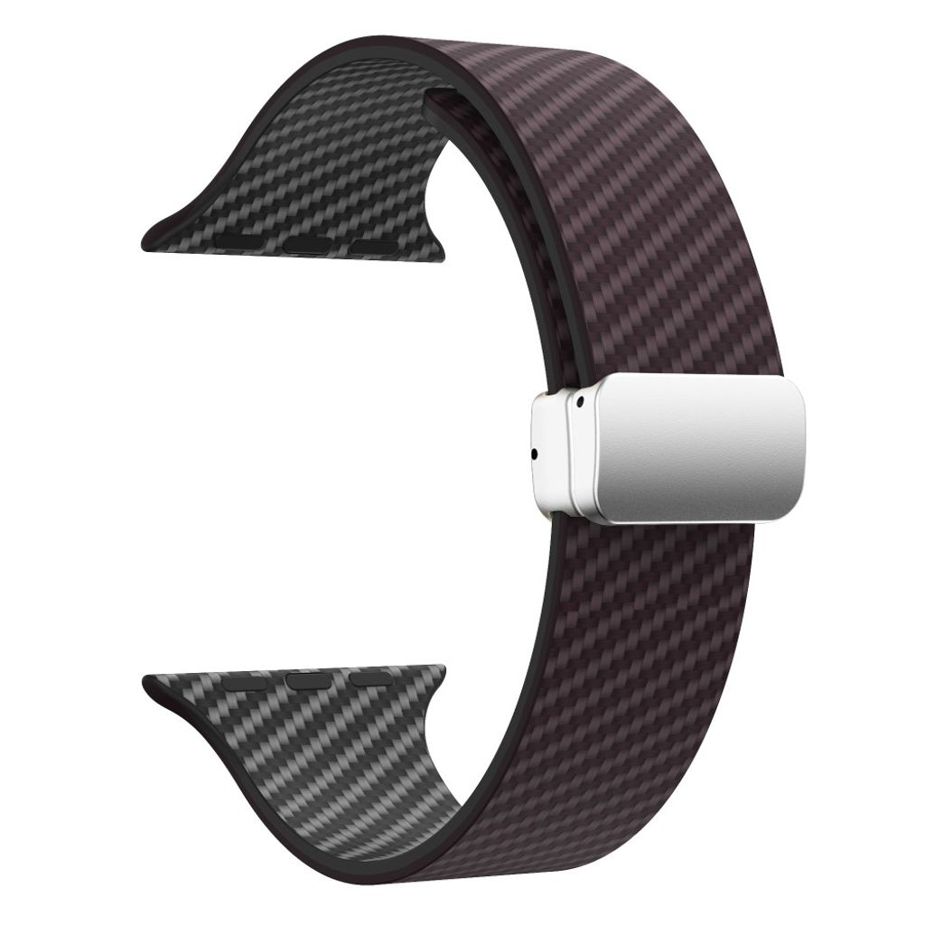 Apple Watch 49 / 46 / 44 / 42mm Klockarmband kolfibertextur - Mörkbrun/Svart