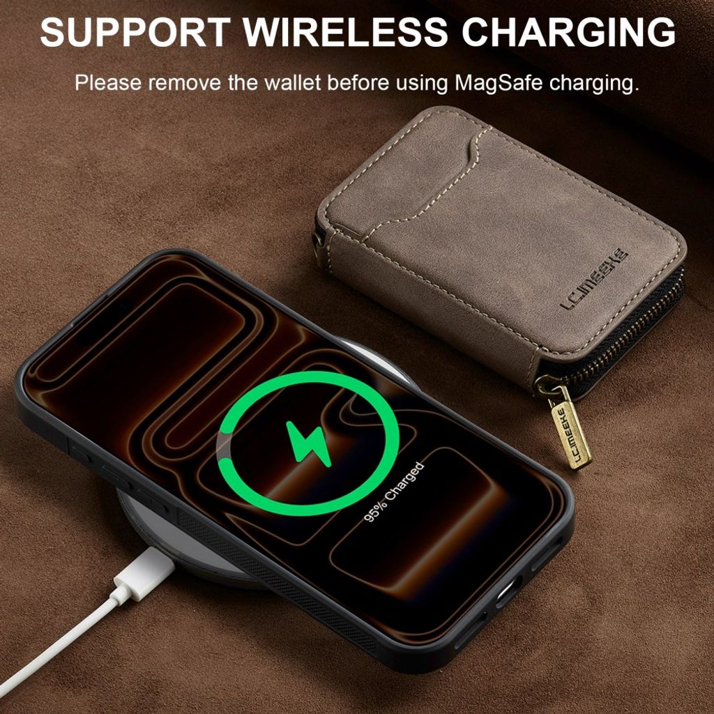LC.IMEEKE iPhone 18 Pro Max/17 Pro Max MagSafe-kuori lompakolla - Ruskea