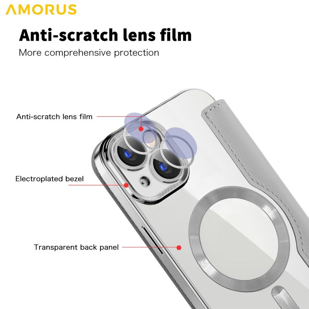 AMORUS iPhone 14 MagSafe RFID Kortholder Pungetui - Titan grå