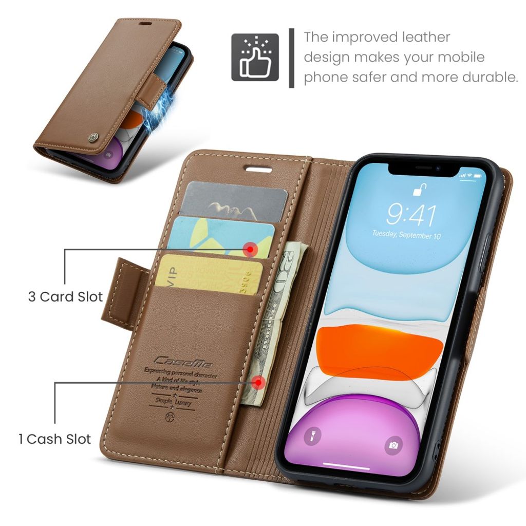CASEME iPhone 11 Kotelo Korttipaikka - Ruskea