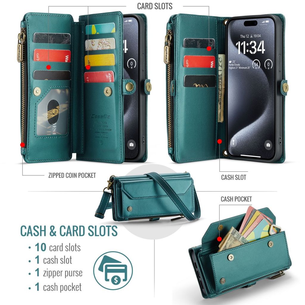 CASEME iPhone 15 Pro Max Cover with 10 Card Slots - Green