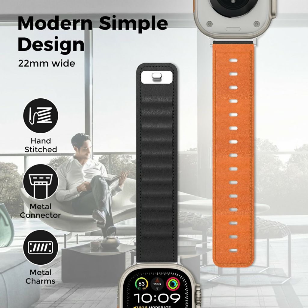 AHASTYLE BO06 Apple Watch 42/41/40/38mm Klockarmband i Läder - Svart/Orange
