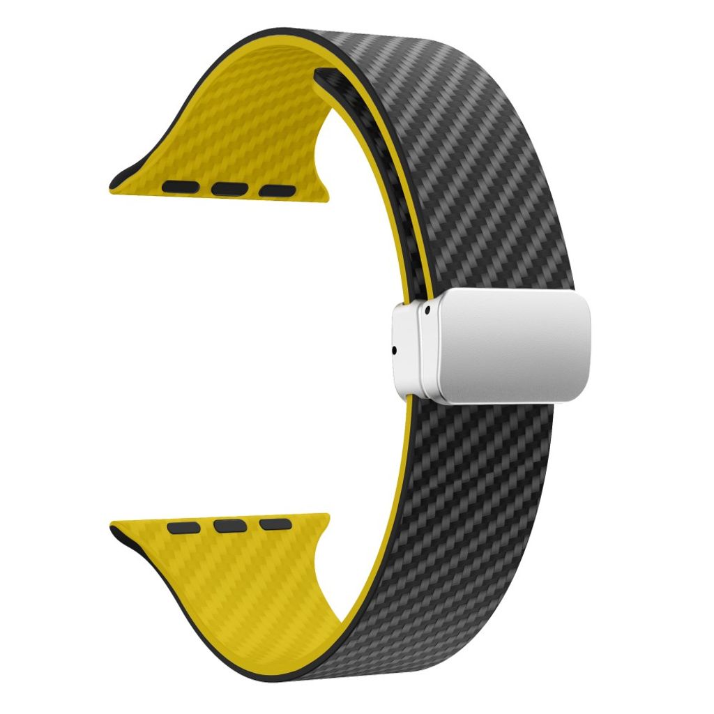 Apple Watch 42 / 41/ 40 / 38mm Klockarmband kolfibertextur - Svart/Gul