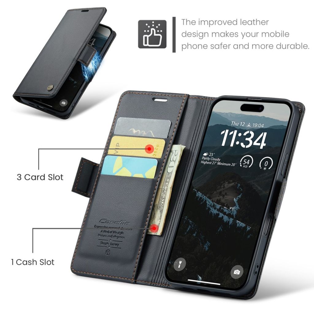 CASEME iPhone 16 Plus Cover with Card Slots - Black