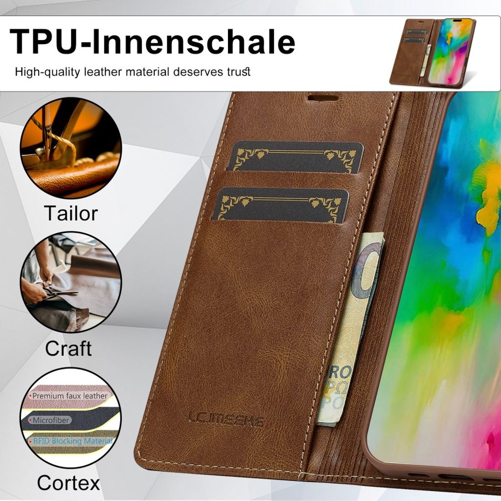 LC.IMEEKE iPhone 16 Plus Wallet Cover - Brown