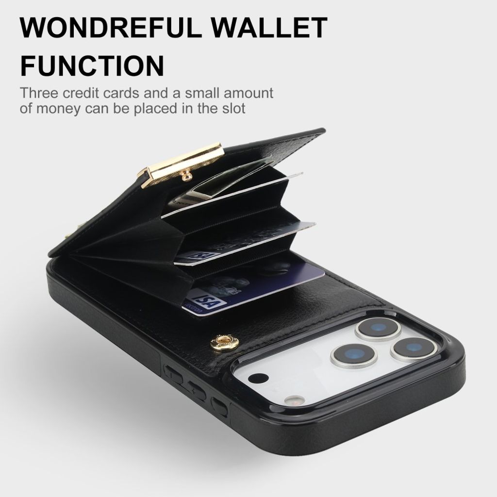 iPhone 18 Pro/17 Pro Cover TPU + PU Læder Kortholder – Sort