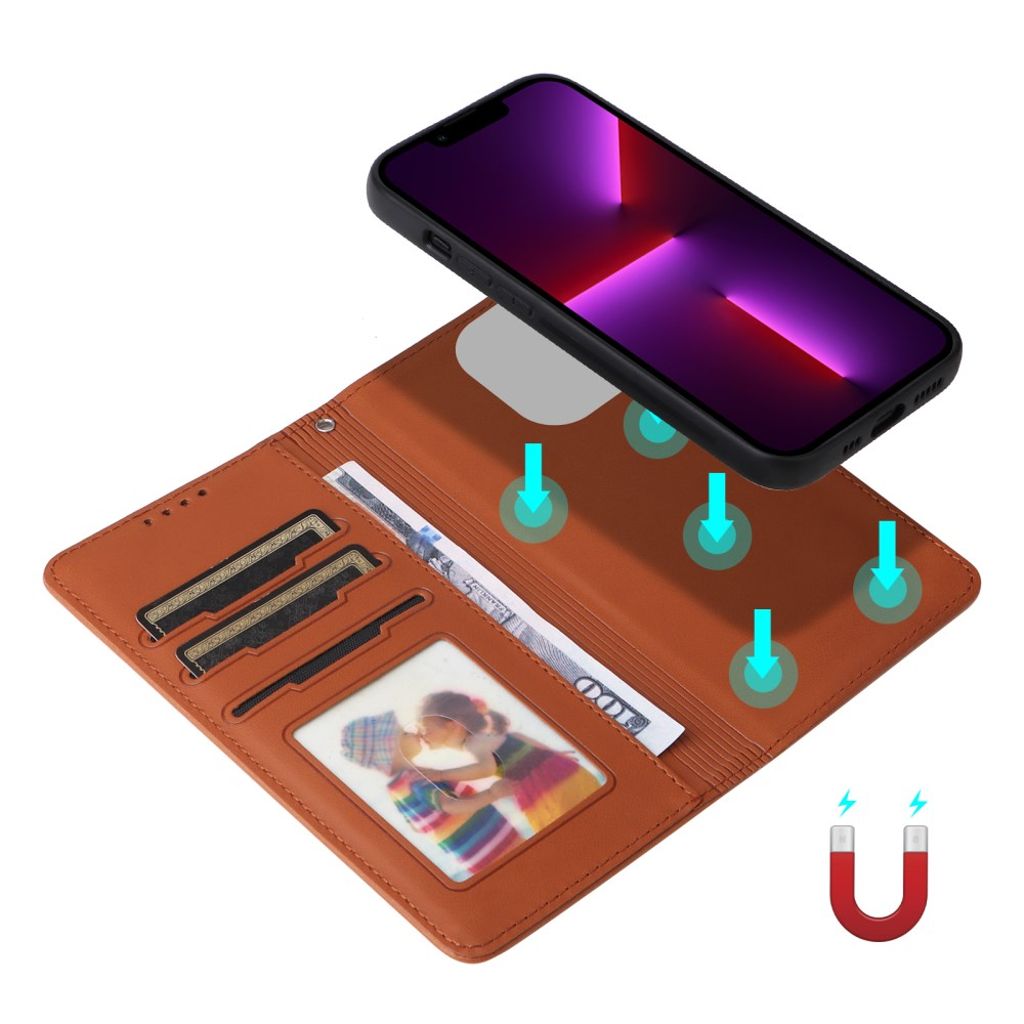 BETOPNICE iPhone 13 Pro Max Lompakkokotelo Irrotettava PU-nahka – Ruskea