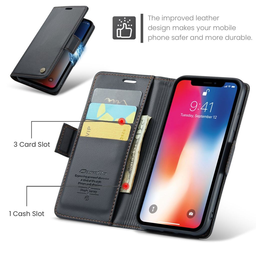 CASEME iPhone XS Max Pungetui RFID-Blokerende 3 Kortplads – Sort
