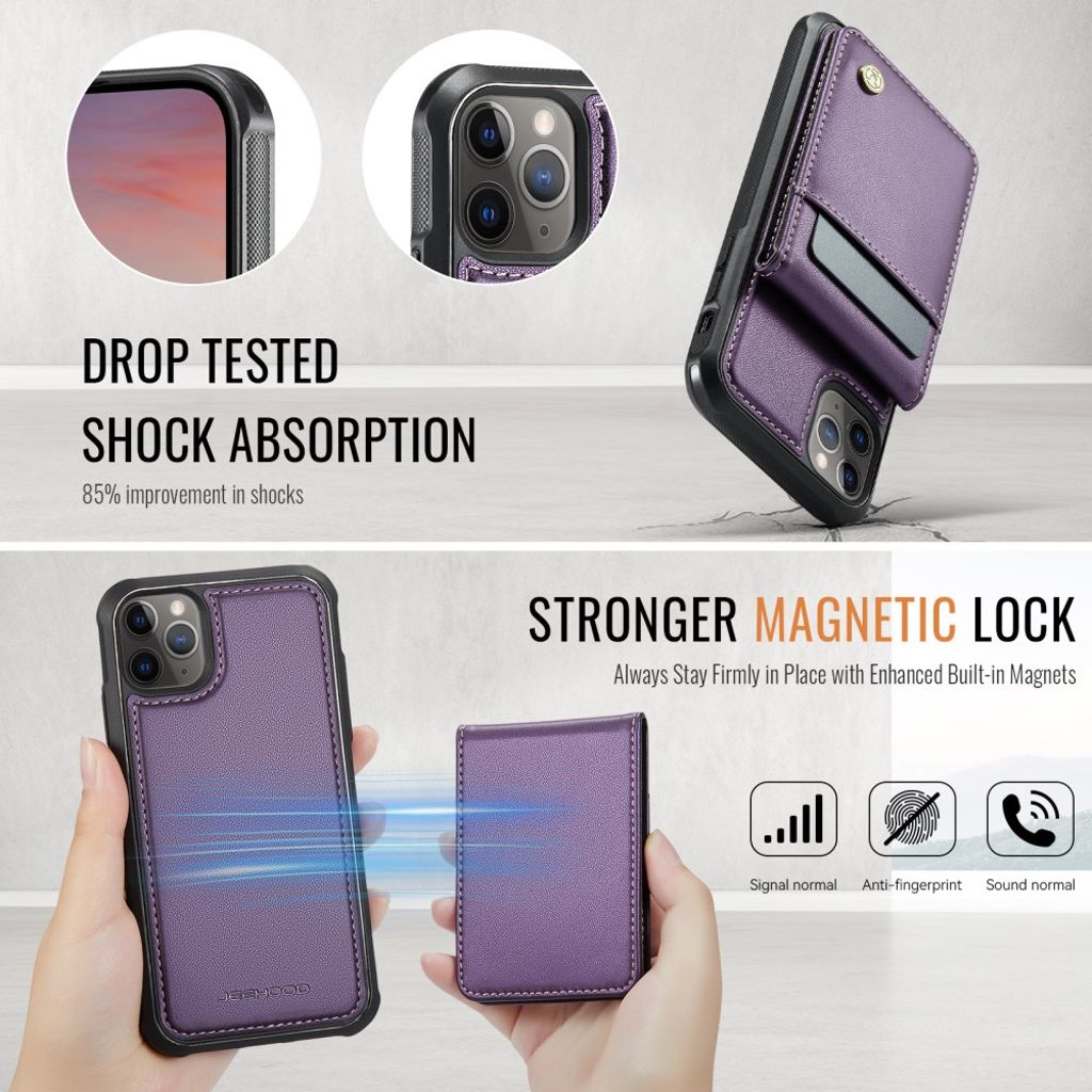 JEEHOOD iPhone 11 Pro Max Lompakkokuori MagSafe RFID – Violetti