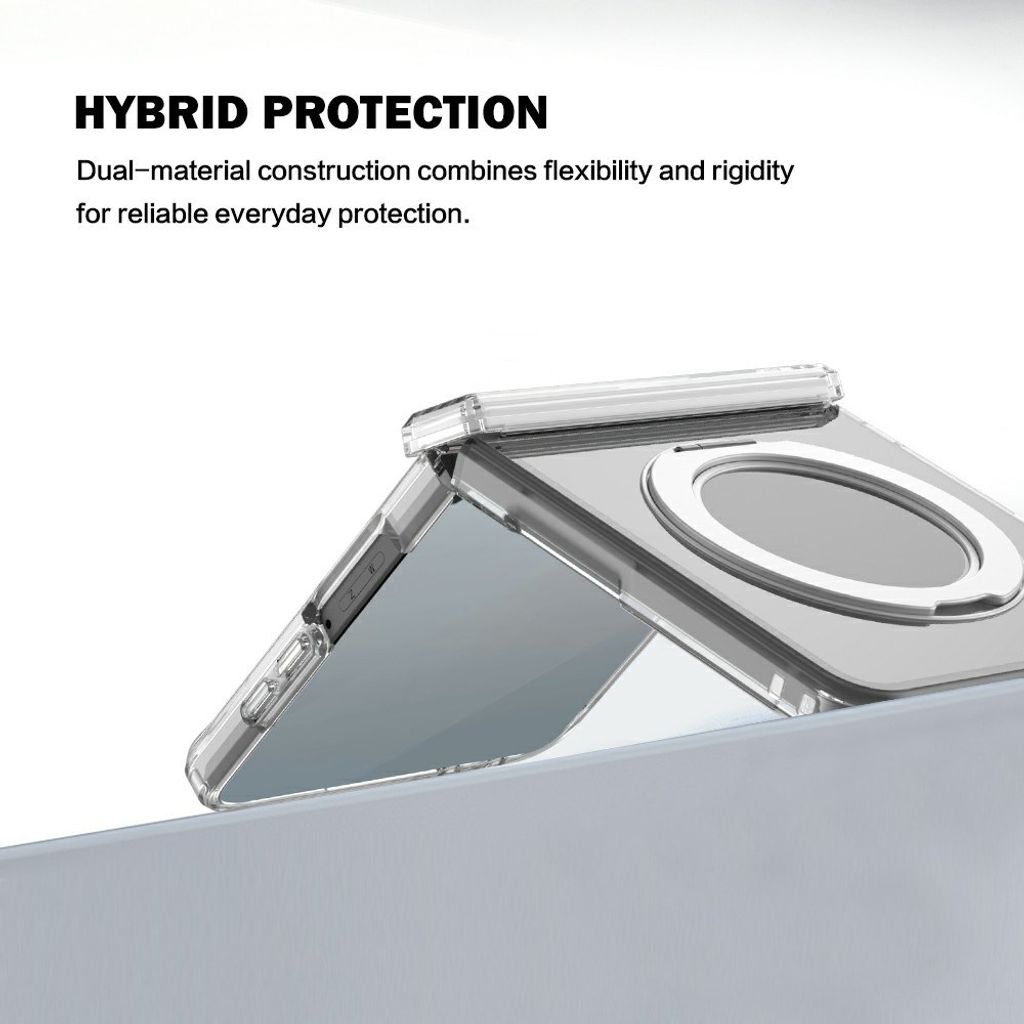 LEREACH Samsung Galaxy Z Flip8 MagSafe Kuori Sormustelineellä - Läpinäkyvä