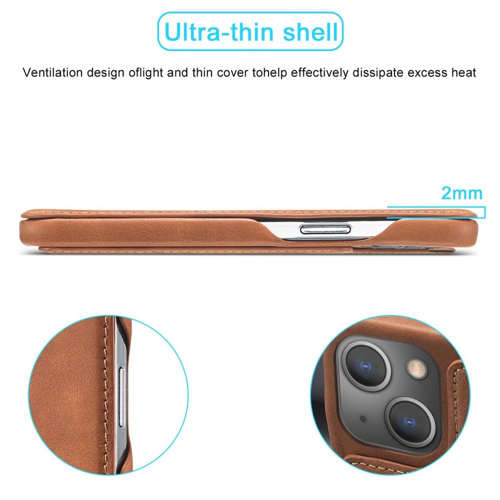 LC.IMEEKE iPhone 15 Plus Kotelo Jalusta - Ruskea