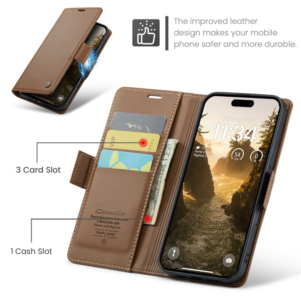 CASEME iPhone 16 Plus Cover with Card Slots - Brown