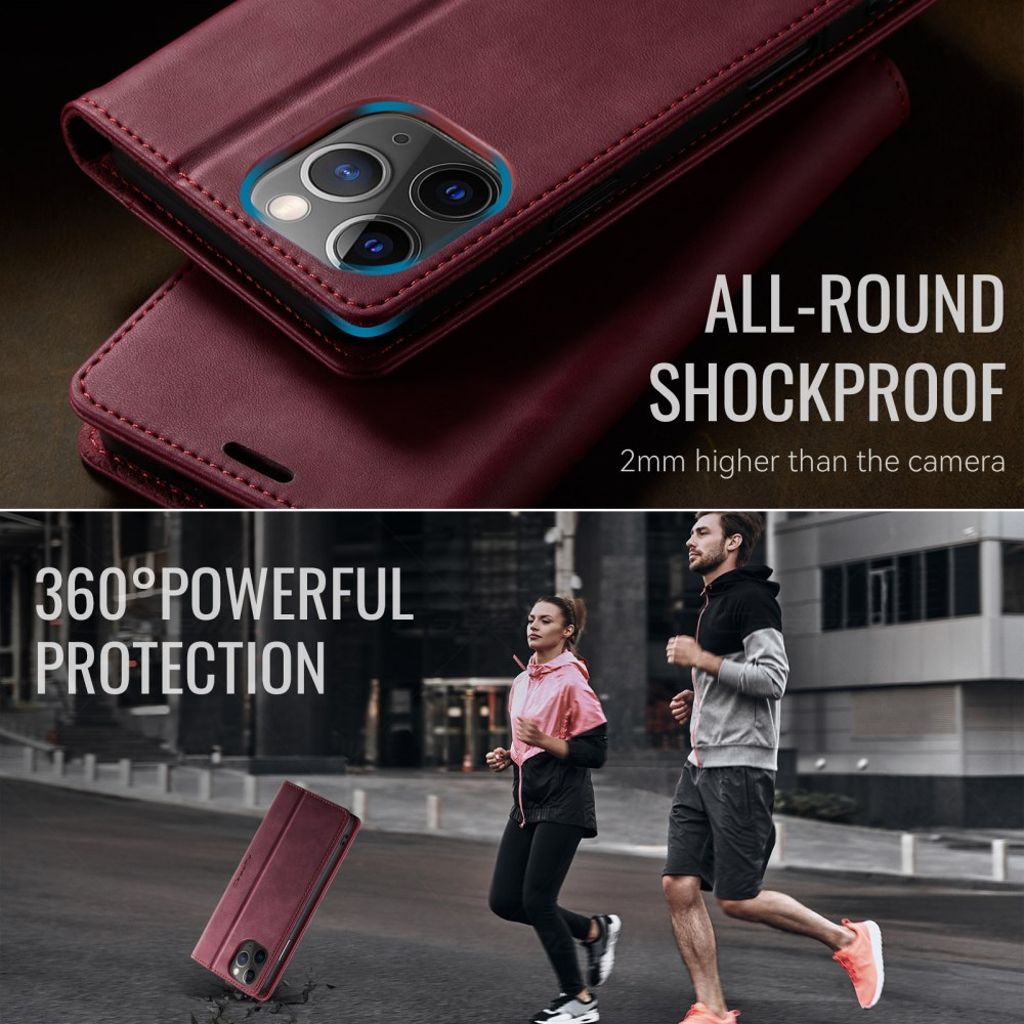 CASEME iPhone 11 Pro Max Plånboksfodral RFID-blockerande Stativ – Röd