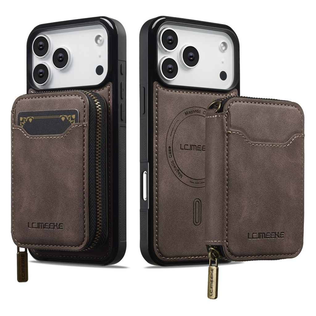 LC.IMEEKE iPhone 18 Pro Max/17 Pro Max MagSafe-kuori lompakolla - Ruskea