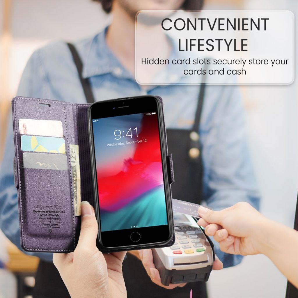 CASEME iPhone 6 Plus/6s Plus/7 Plus/8 Plus Kotelo Korttipaikka - Violetti