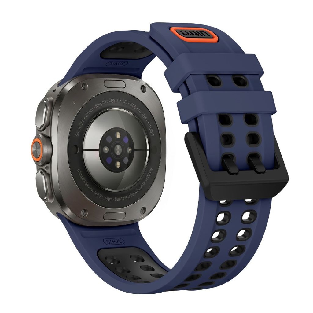Samsung Galaxy Watch Ultra/Ultra2 Tofarget silikon klokkerem med dobbel spenne - Blå/Svart
