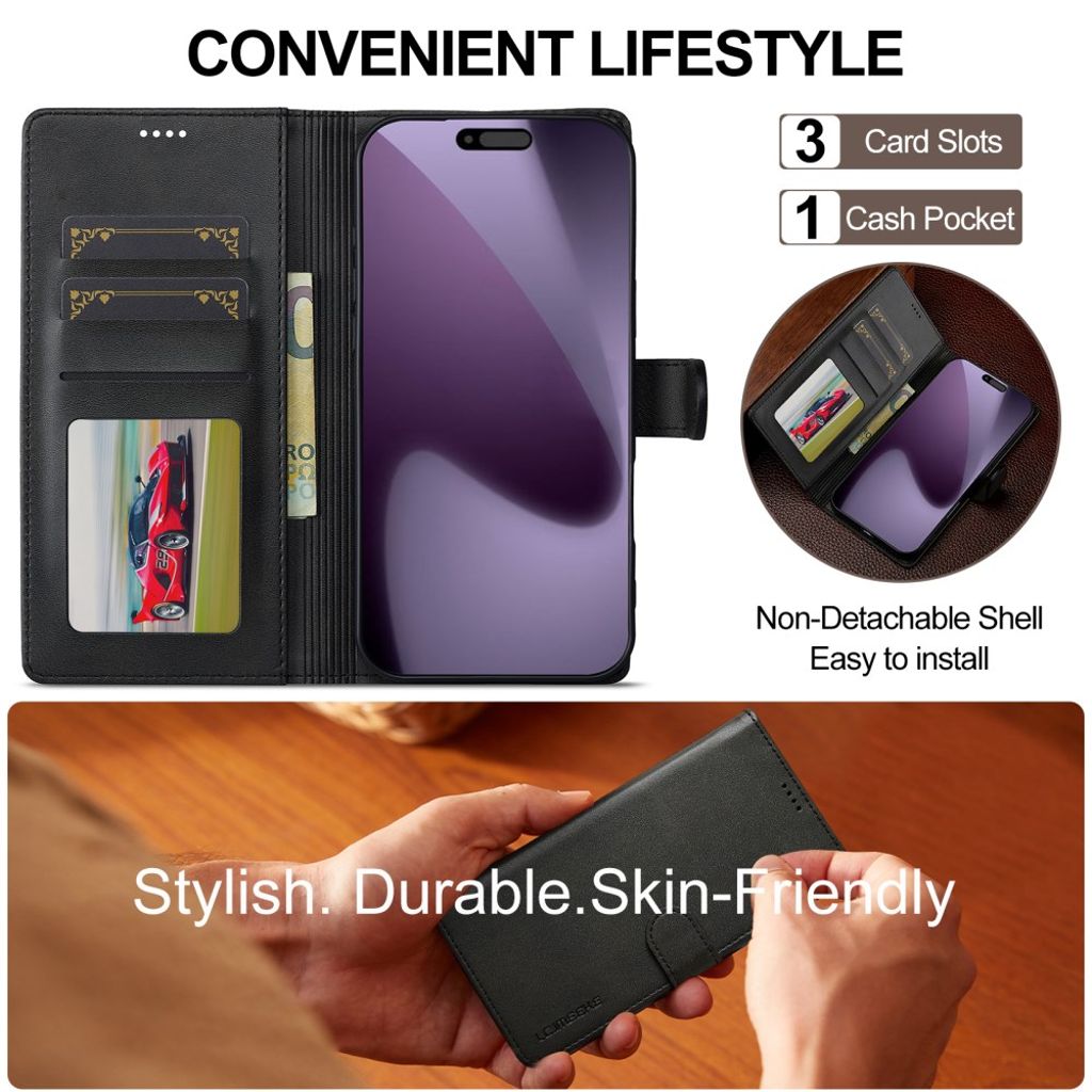 LC.IMEEKE iPhone 17 Pro Max Wallet Cover with Stand - Black