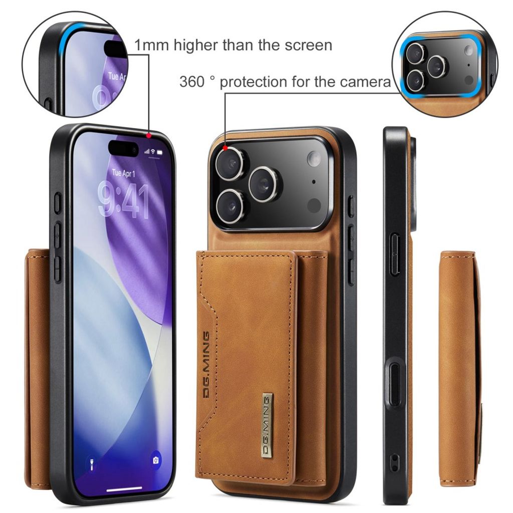 DG.MING iPhone 17 Pro Max Deksel med Lommebok - Brun