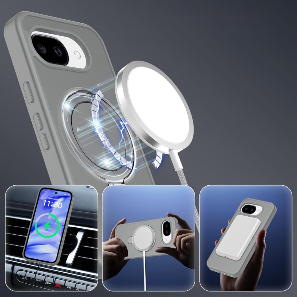 Google Pixel 10a MagSafe-kompatibelt Silikonskal med Ringhållare – Mörkgrå