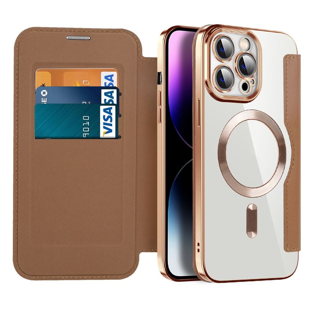 iPhone 14 Pro Max Wallet Cover MagSafe RFID Blocking - Brown
