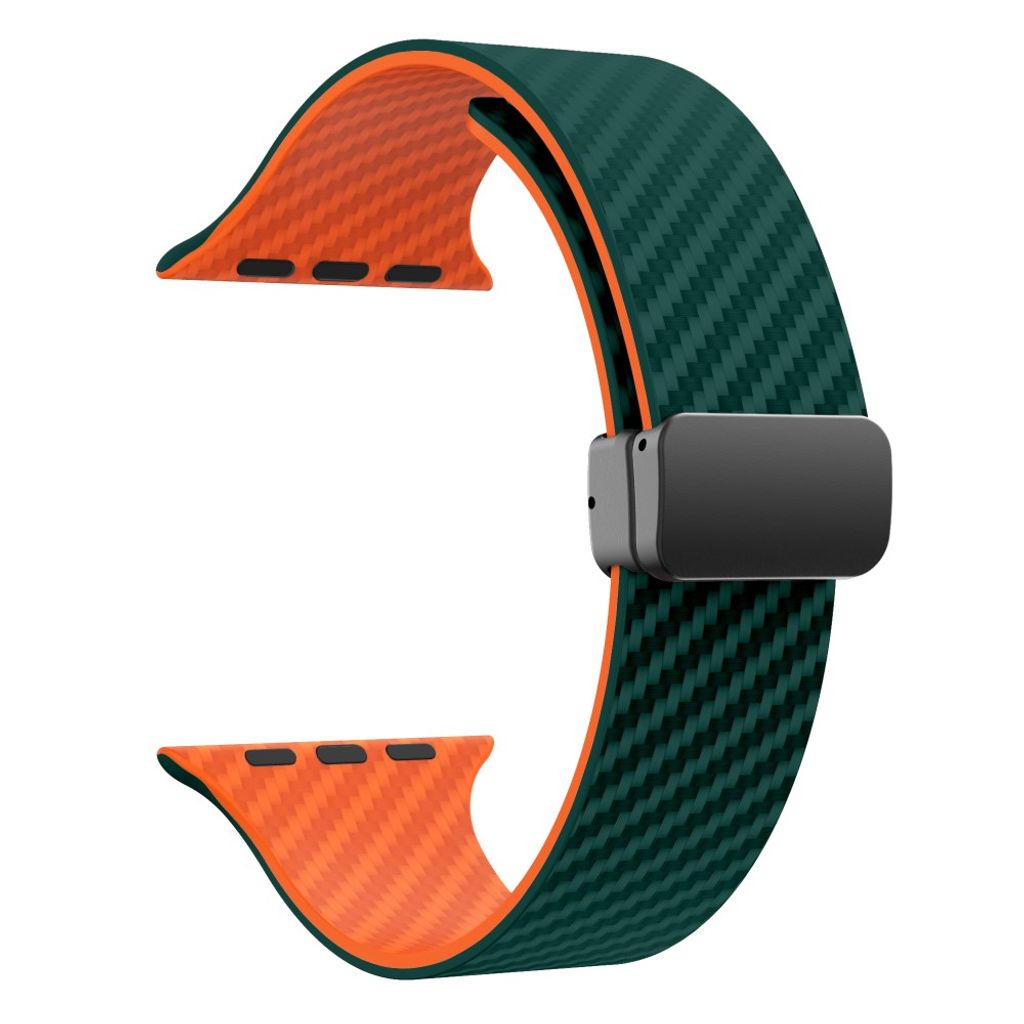 Apple Watch 49 / 46 / 44 / 42mm Klockarmband kolfibertextur - Turkos/Orange