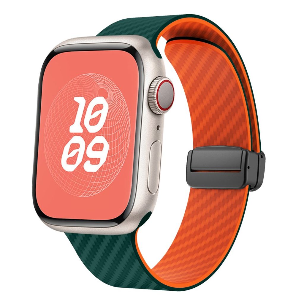 Apple Watch 42 / 41/ 40 / 38mm Klockarmband kolfibertextur - Turkos/Orange