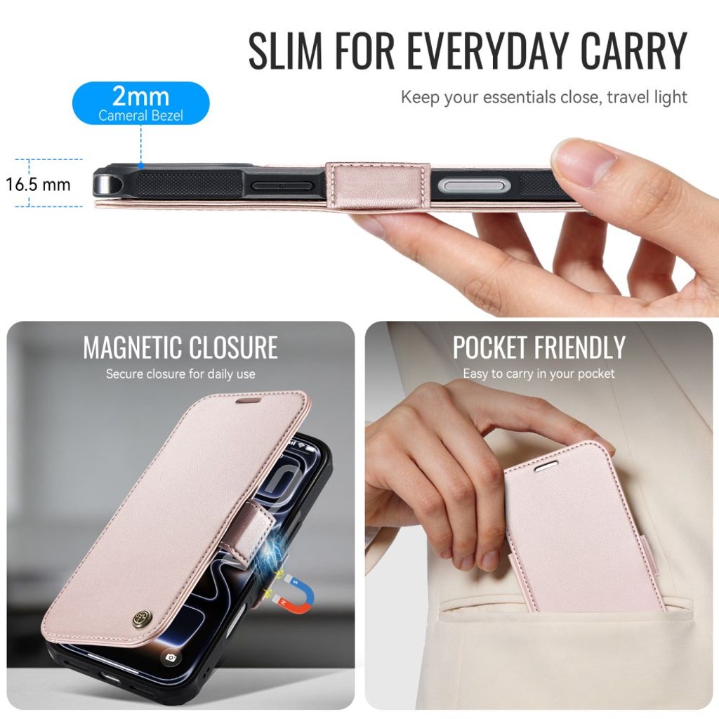 CASEME 053 iPhone 17 Pro Lommeboketui MagSafe RFID Blokkerende - Lysrosa