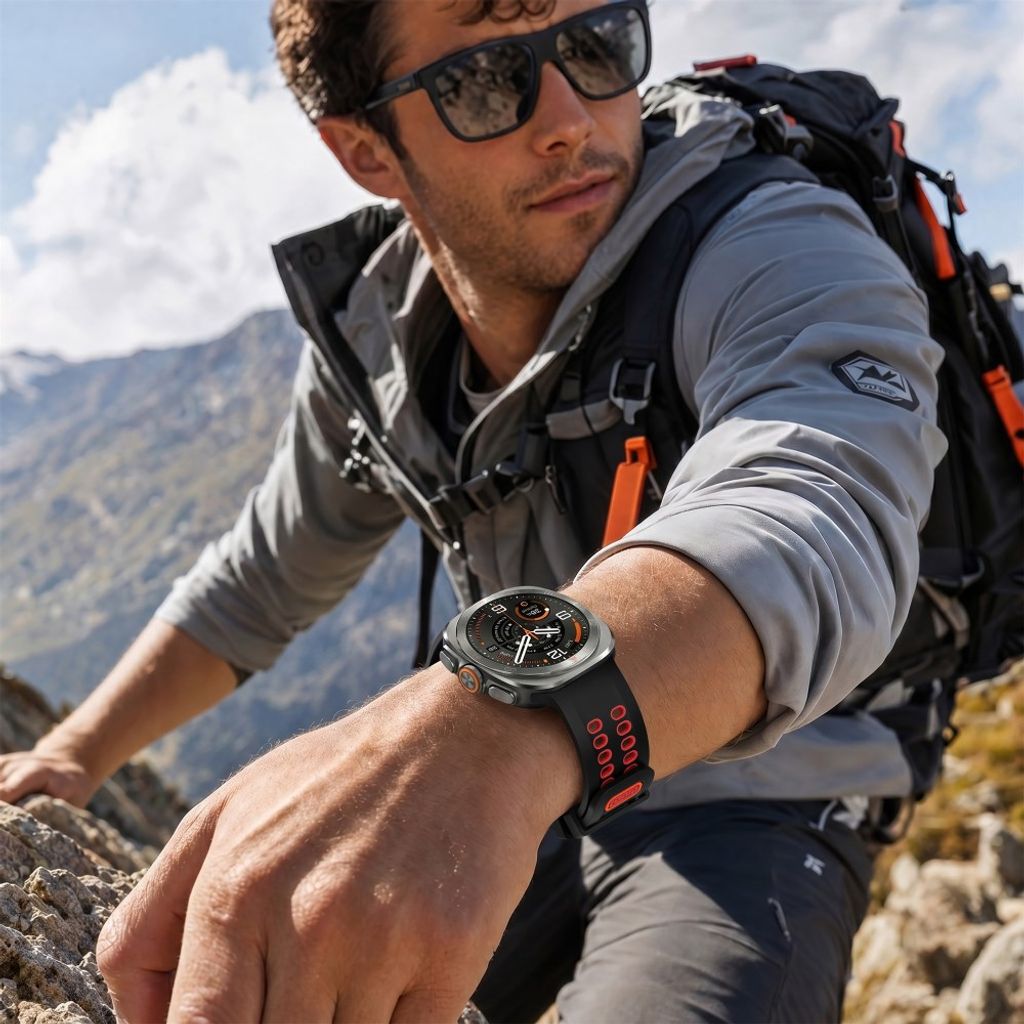 Samsung Galaxy Watch Ultra/Ultra2 Tofarget silikon klokkerem med dobbel spenne - Svart/Rød