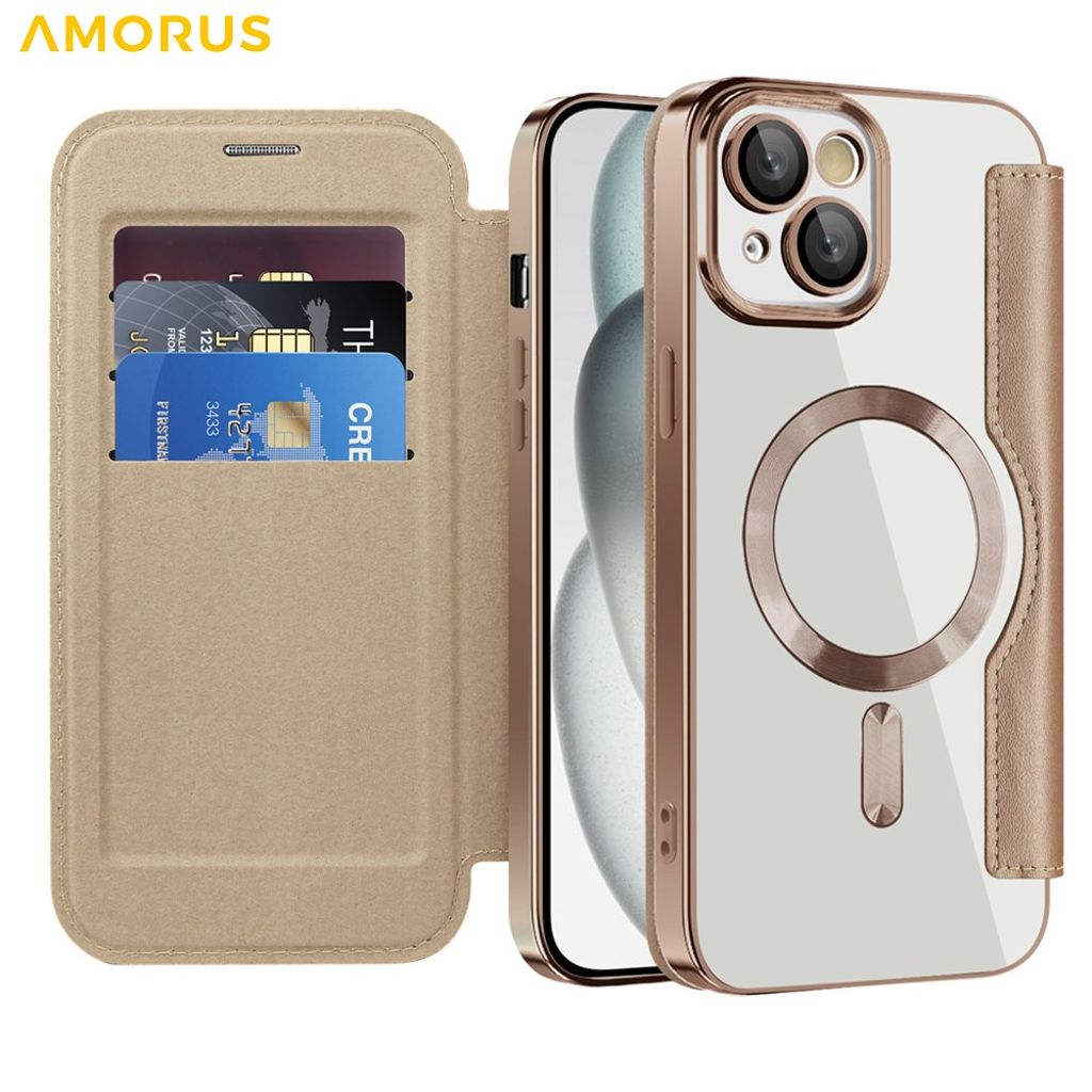 AMORUS iPhone 14 MagSafe Pungetui RFID-blokerende - Beige