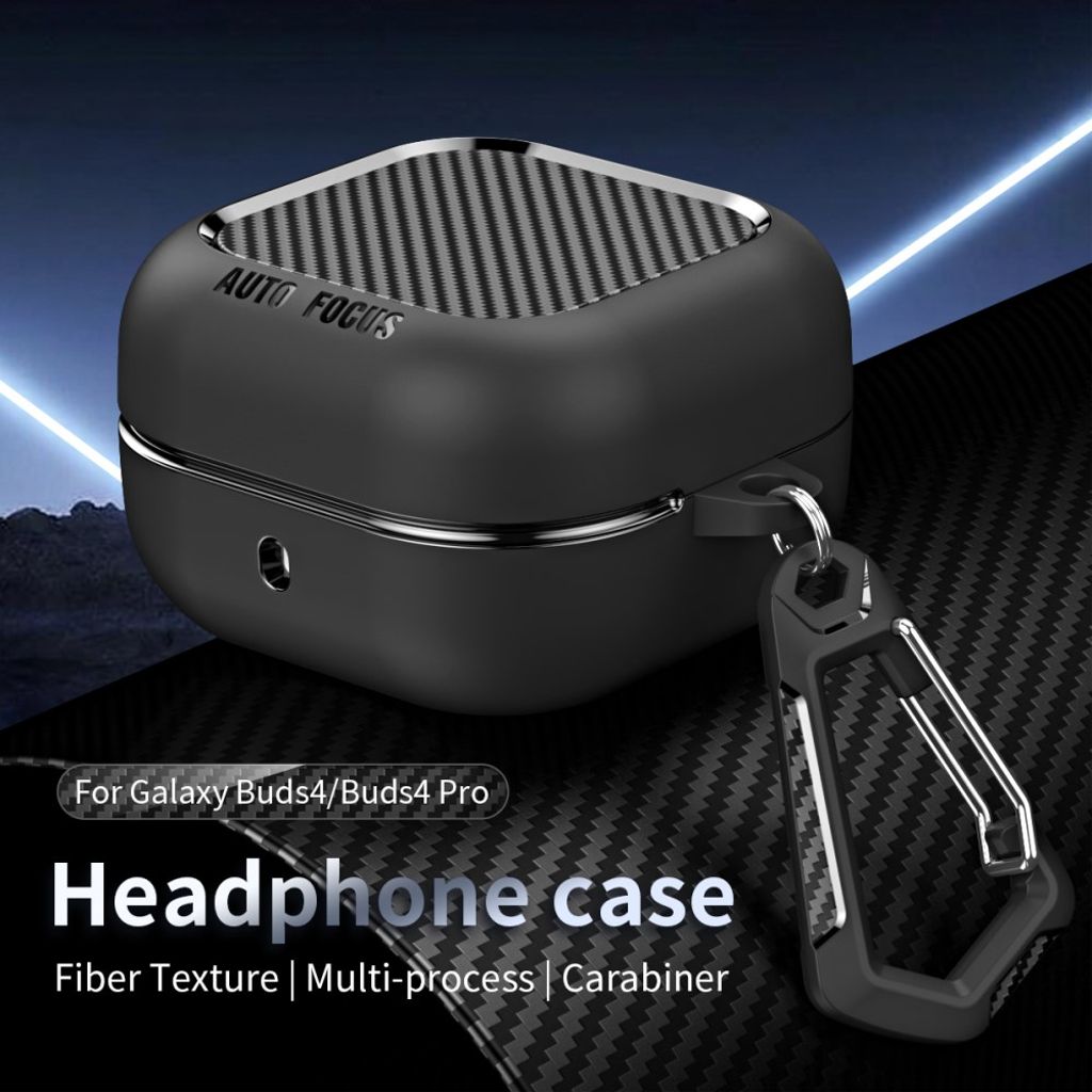 Samsung Galaxy Buds4/Buds4 Pro Skal Kolfibertextur med Karbinhake - Svart
