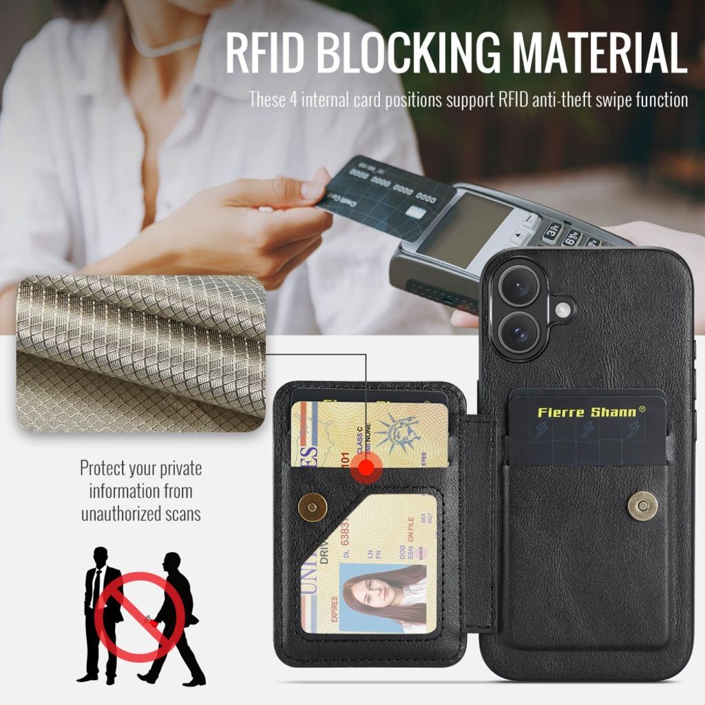 FIERRE SHANN iPhone 16 Case with Card slots - Black