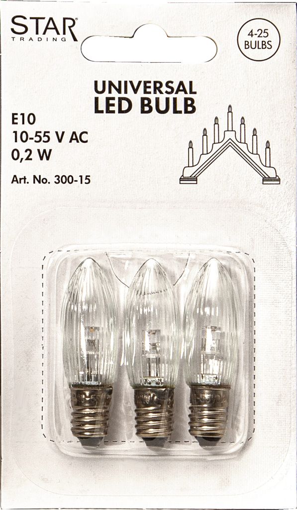 3-pack lampa till adventsljusstake LED E10 10-55V 