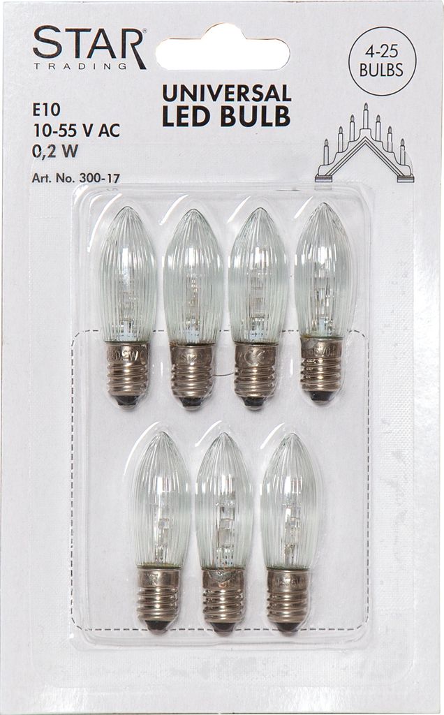 7-pack lampa till adventsljusstake LED E10 10-55V