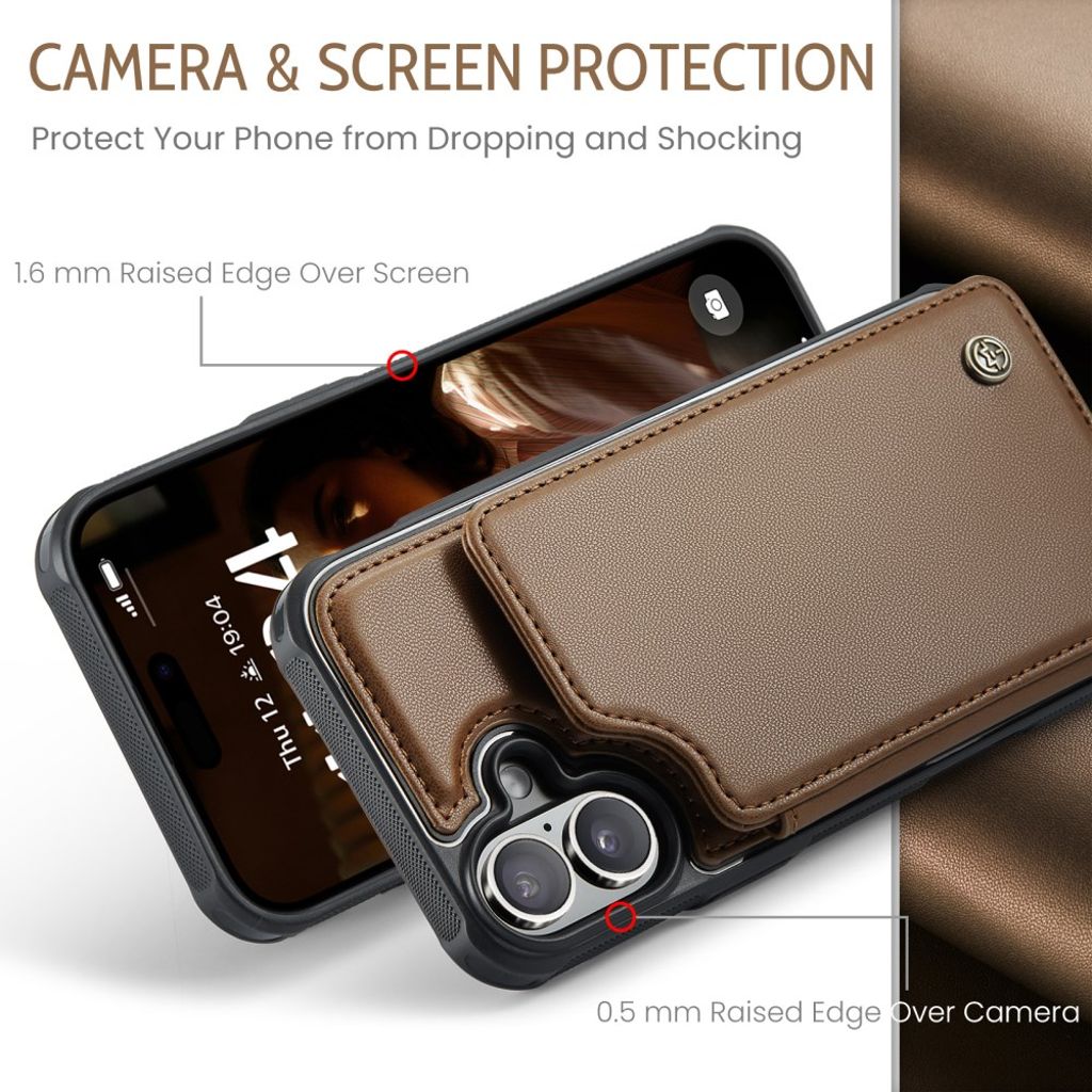 CASEME iPhone 16 Case with 5 Card slots - Brown