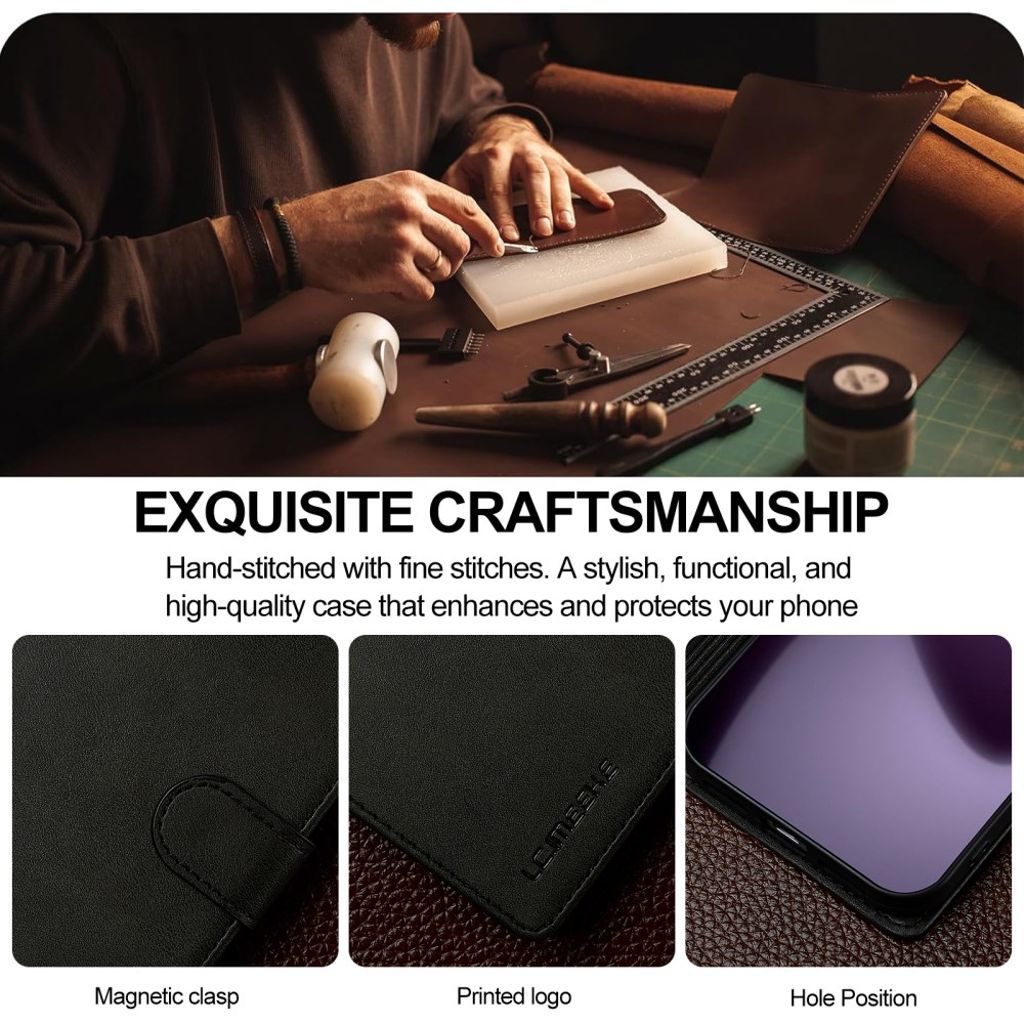LC.IMEEKE iPhone 17 Pro Max Wallet Cover with Stand - Black