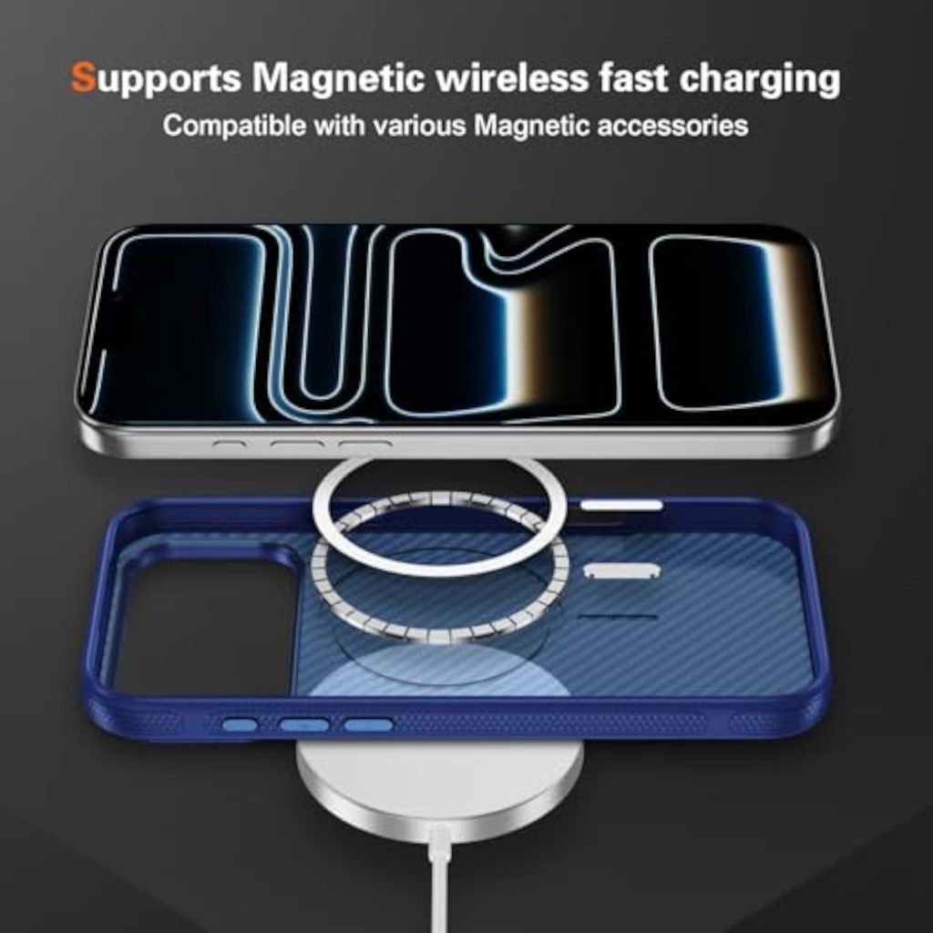 iPhone 18 Pro Max/17 Pro Max MagSafe-kompatibelt Karbonfiberdeksel – Blå