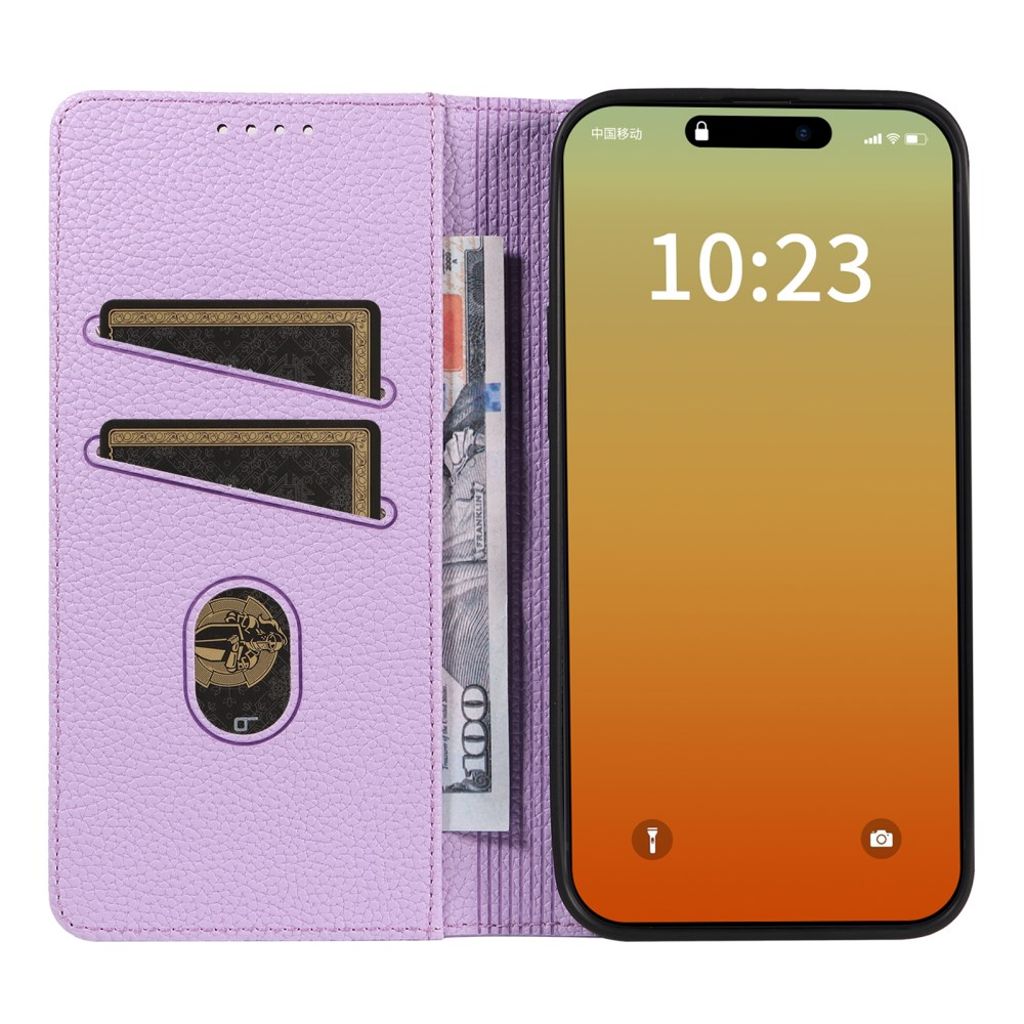 iPhone 14 Pro Max Wallet Cover RFID Blocking Magnetic - Purple
