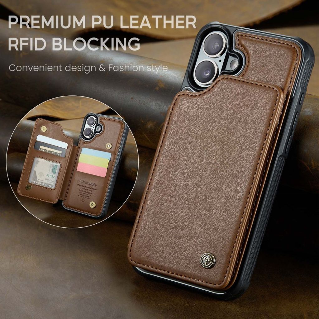 CASEME iPhone 16 Plus Case with 5 Card slots - Brown