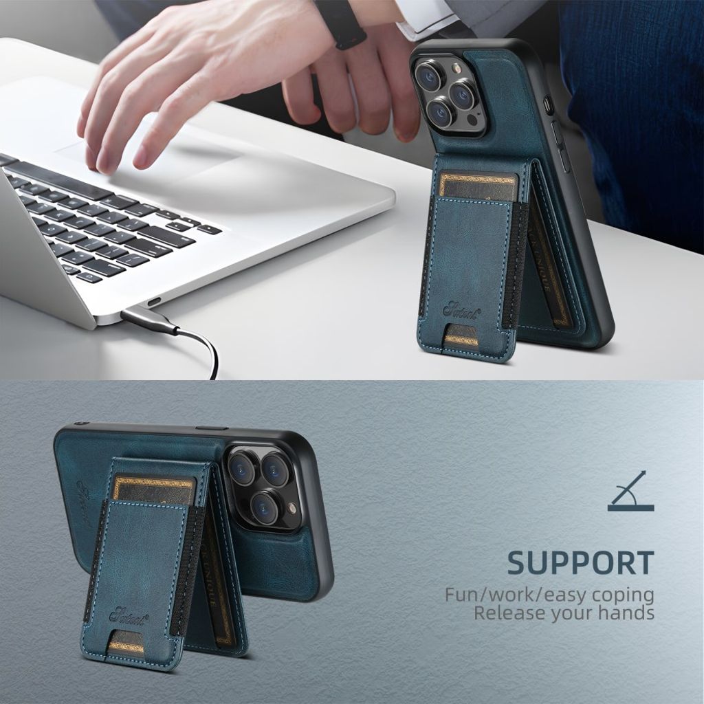 SUTENI H17 iPhone 13 Pro Lompakkokuori MagSafe Kortin Haltijalla – Sininen