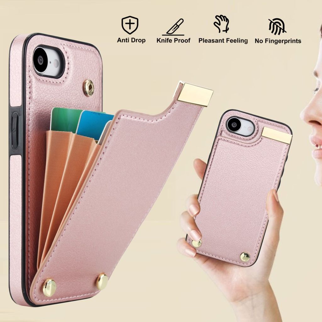 iPhone 16e Case with Card Holder - Rose Gold