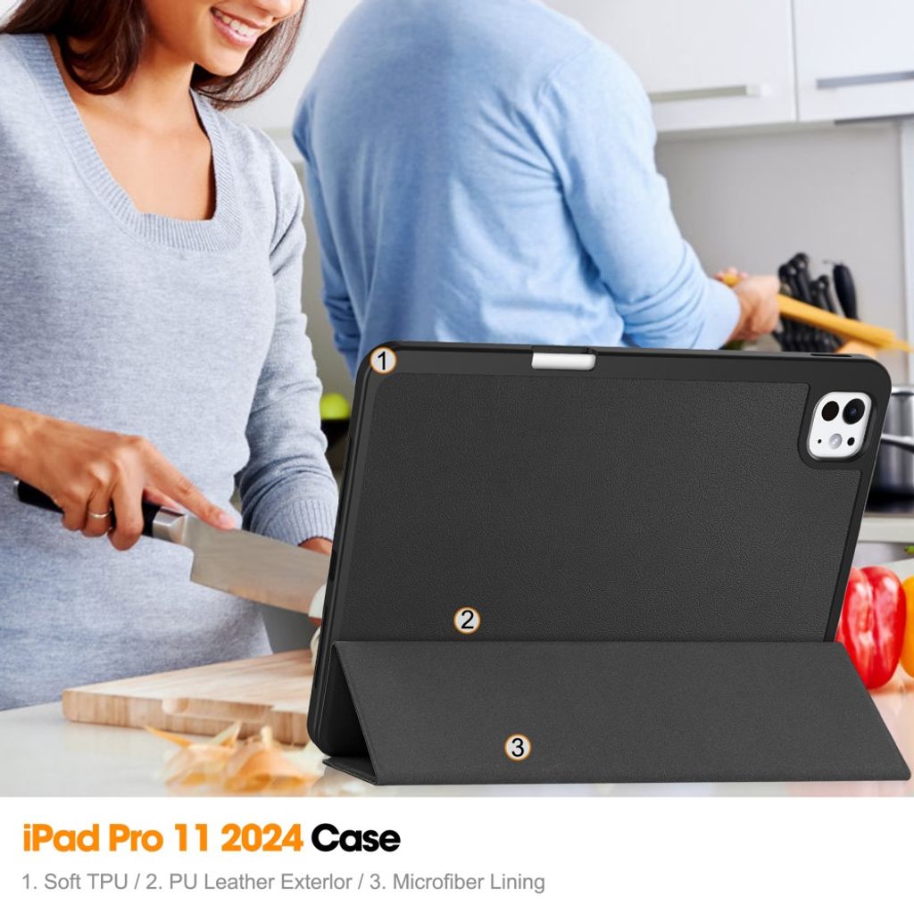 iPad Pro 11" 2025/2024 Tri-fold etui med holder for styluspenn - Svart