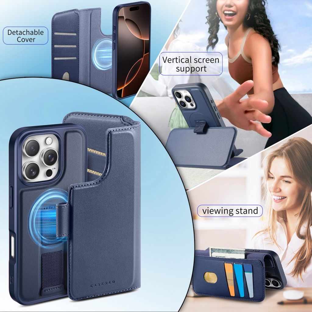 Caseneo iPhone 16 Pro Max Lommeboketui MagSafe RFID – Blå