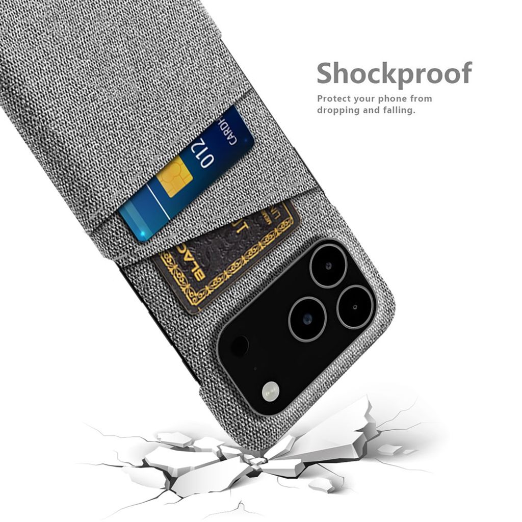 iPhone 17 Pro Max Skal i Textil med 2 Kortfack - Ljusgrå