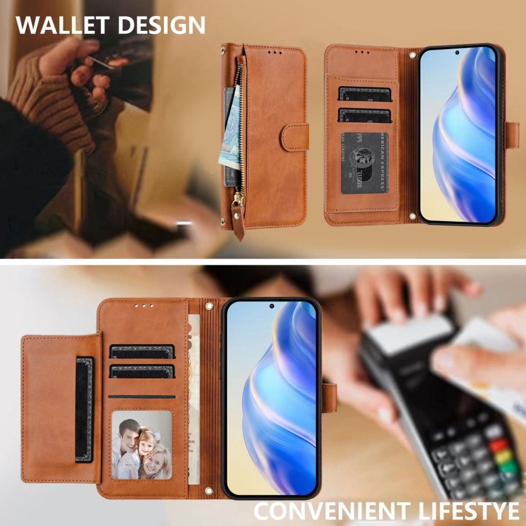 Xiaomi 17T Pro Lompakkokotelo vetoketjulla - Ruskea